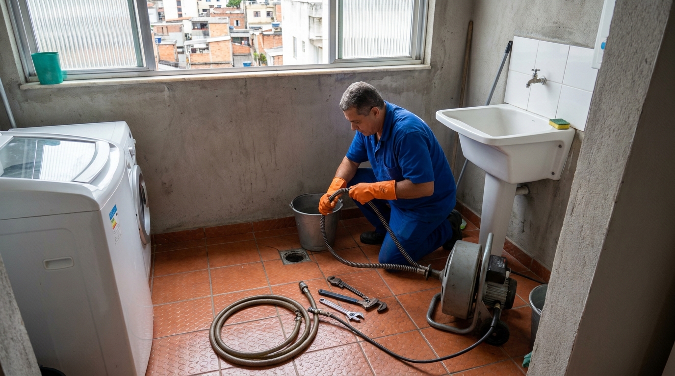 Desentupimento de ralo com equipamento em Gravataí‑RS