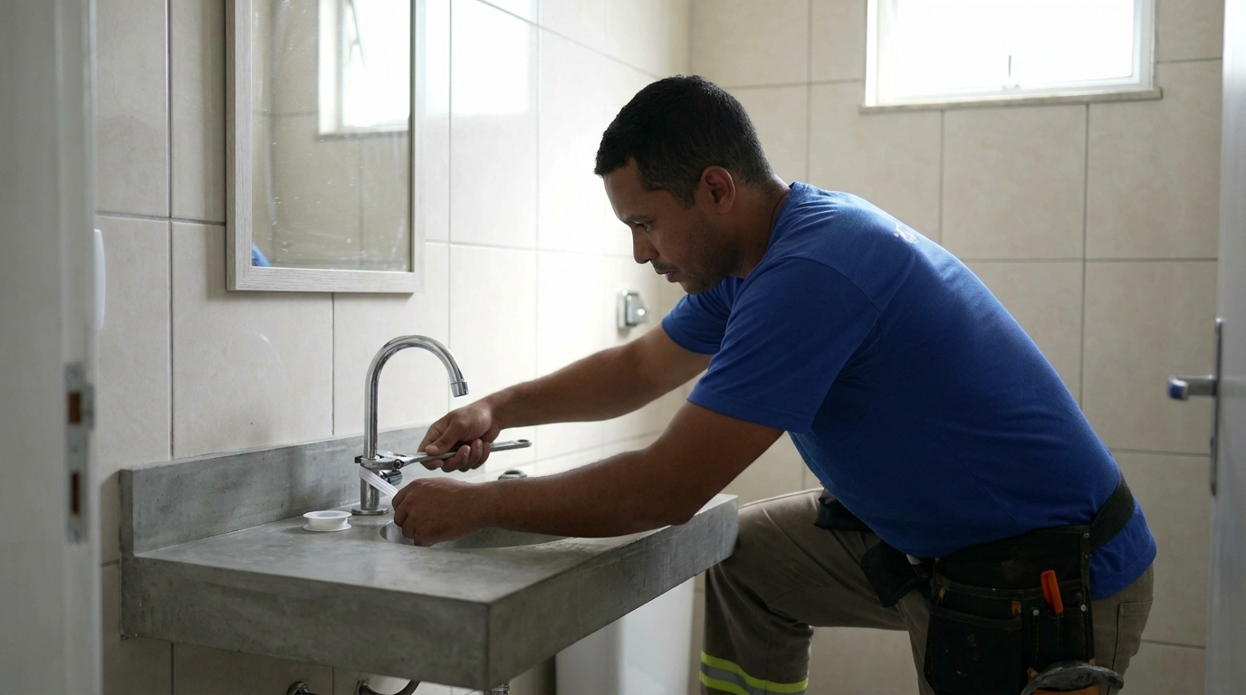 Encanador instalando torneira em Gravataí‑RS