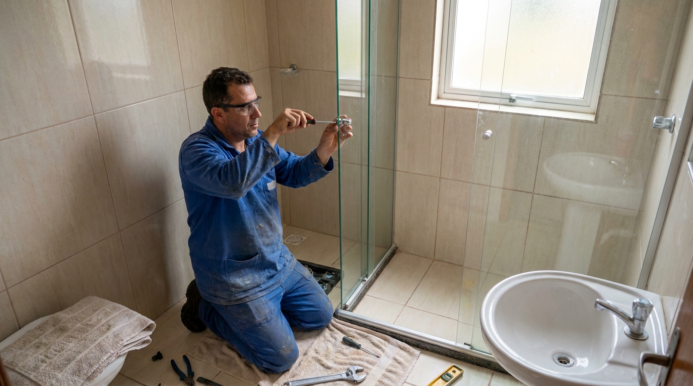 Técnico realizando manutenção de box em Gravataí‑RS